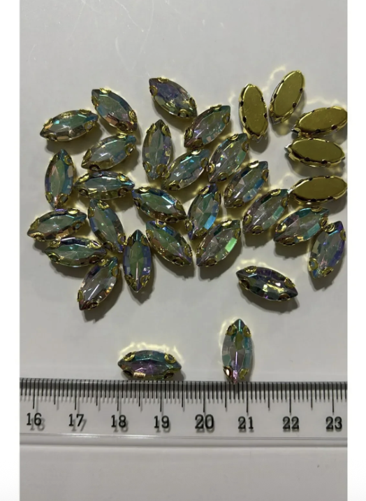 7x15 Mm Mekik Gold Kasa Janjanlı Kristal Taş Dikme Kasalı Taş (50 ADET)