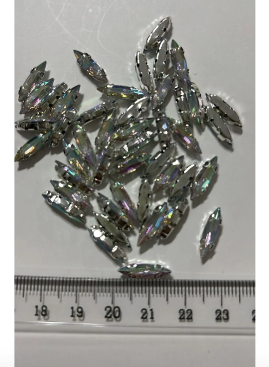 4x15 Mm Mekik Gümüş Kasa Janjanlı Kristal Taş Dikme Kasalı Taş (50 ADET)