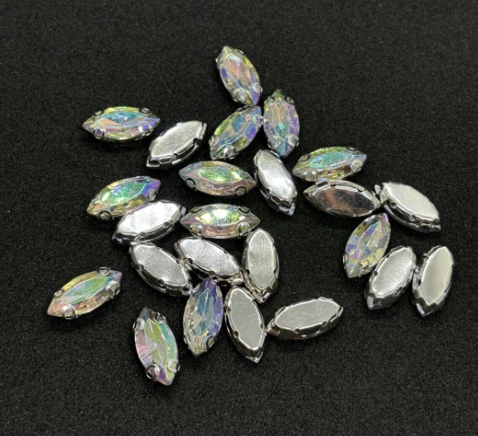 7x15 Mm Mekik Gümüş Kasa Janjanlı Kristal Taş Dikme Kasalı Taş (50 ADET)