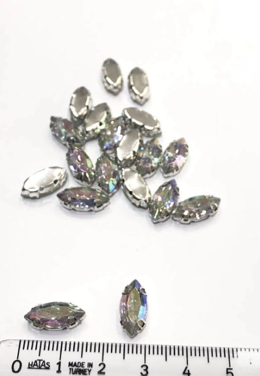 7x15 Mm Mekik Gümüş Kasa Janjanlı Kristal Taş Dikme Kasalı Taş (50 ADET)