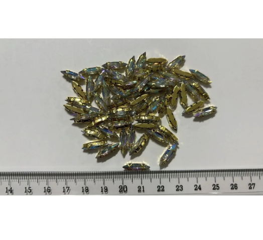 4x15 Mm Mekik Gold Kasa Janjanlı Kristal Taş Dikme Kasalı Taş (50 ADET)