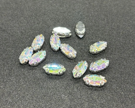 5*10 Mm Mekik Gümüş Kasa Janjanlı Kristal Taş Dikme Kasalı Taş (50 ADET)