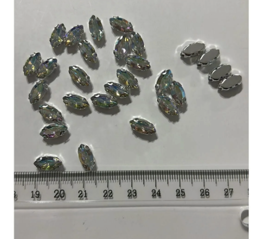 5*10 Mm Mekik Gümüş Kasa Janjanlı Kristal Taş Dikme Kasalı Taş (50 ADET)