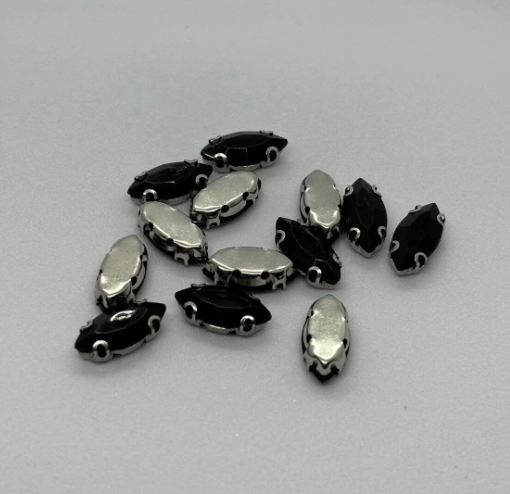 7x15 (1.5 CM) Mekik Gümüş Kasa Siyah Taş Kasalı Dikme Taş 50 Adet