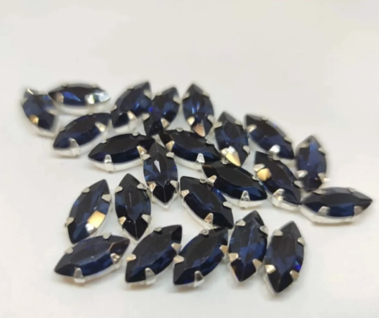 7x15 (1.5 CM) Mekik Gümüş Kasa Siyah Taş Kasalı Dikme Taş 50 Adet