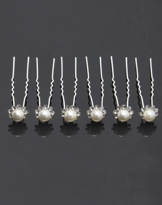 6’lı İnci ve Zirkon Taş Model Gelin Saç Firkete Toka İnci Firkete Toka