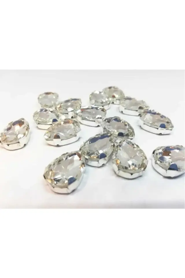 13x18(1.8cm) Kasalı Dikme Damla Cam Taş Beyaz(20 Adet)