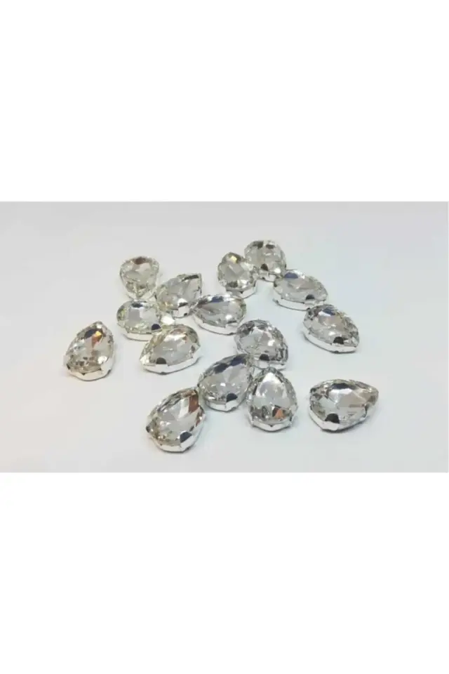 13x18(1.8cm) Kasalı Dikme Damla Cam Taş Beyaz(20 Adet)