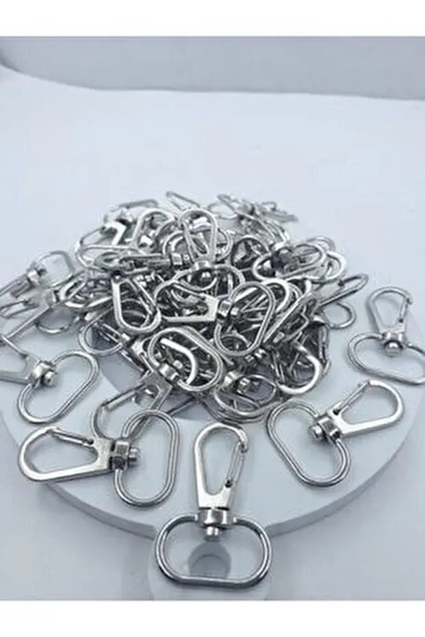 Gümüş Makrome Anahtarlık Aparatı 60 Adet Telli Kanca Klipsi Anahtarlık Halkası