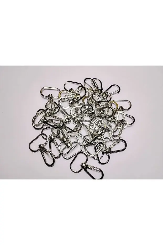 Gümüş Makrome Anahtarlık Aparatı 60 Adet Telli Kanca Klipsi Anahtarlık Halkası