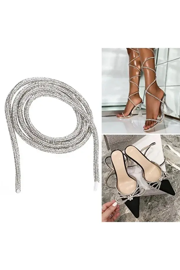 Gümüş Taşlı Parlak Işıltılı Şerit Ip Giyim Ayakkabı Aksesuarı 1 Mt