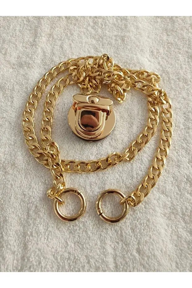 Çanta Zinciri Seti Light Gold Kaplama (zincir+yaylı Halka+kilit)