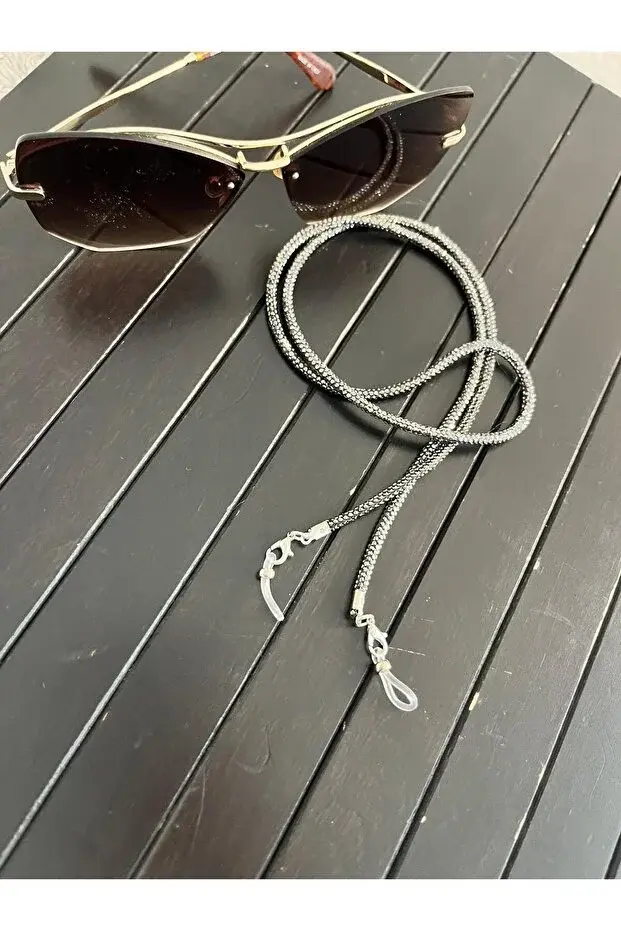 Kristal Taşlı Antrasit Gözlük Zinciri Gözlük İpi