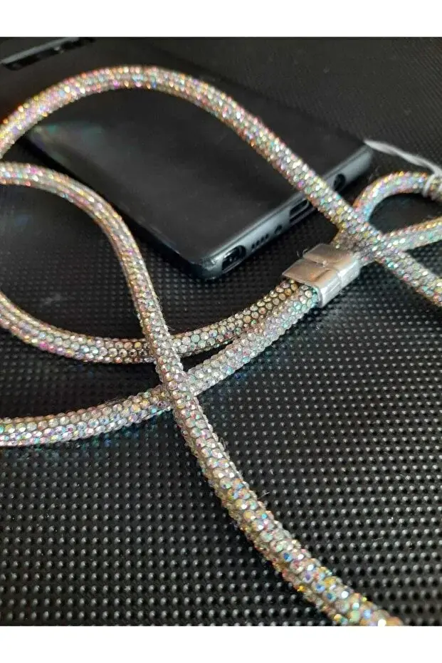 Parlak Svarowski Taşlı Kısa Bilek Boyu Telefon Askısı 25 Cm