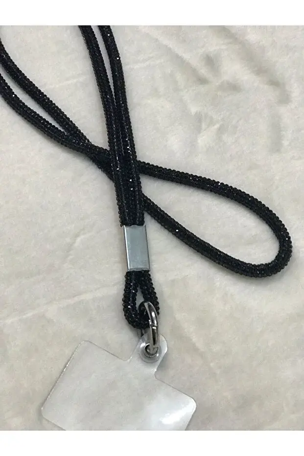 Siyah Taşlı Telefon Boyun Ipi