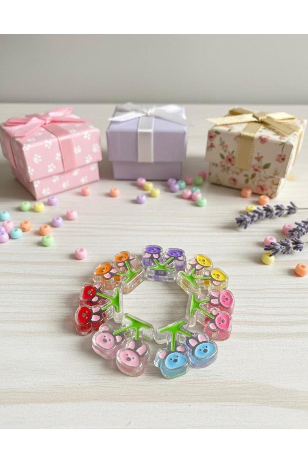 Ayıcık Temalı Kiraz Figürlü Delikli Renkli Akrilik Boncuk Seti (50 Adet, 20mm) B:58