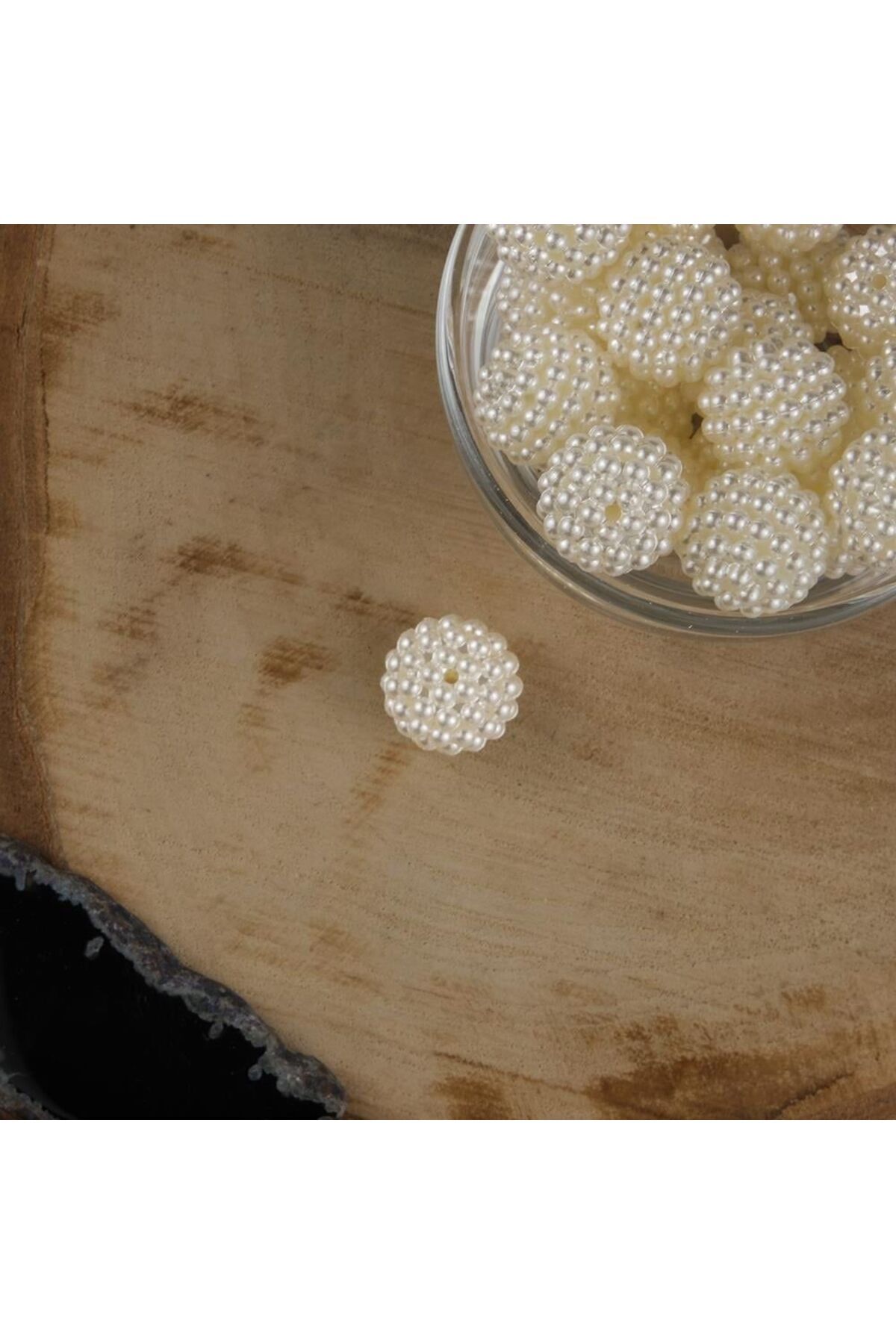 Delikli Böğürtlen Krem Plastik İnci 20 mm (20 Adet) B:62