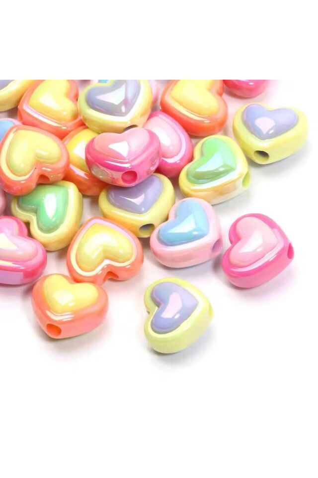 10mm Akrilik Delikli Pastel Kalp Boncuk (50 Adet) B:88