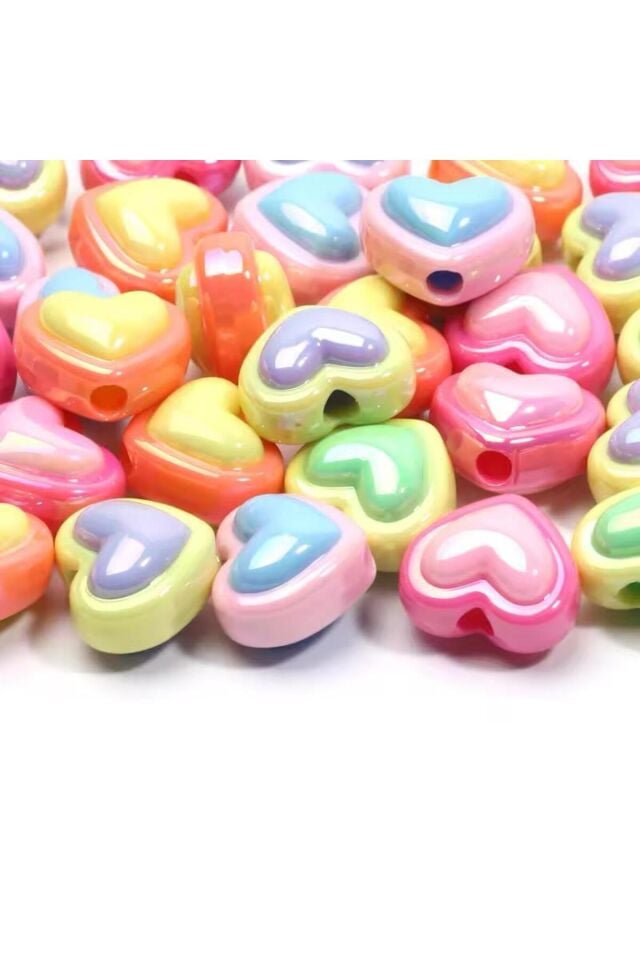 10mm Akrilik Delikli Pastel Kalp Boncuk (50 Adet) B:88