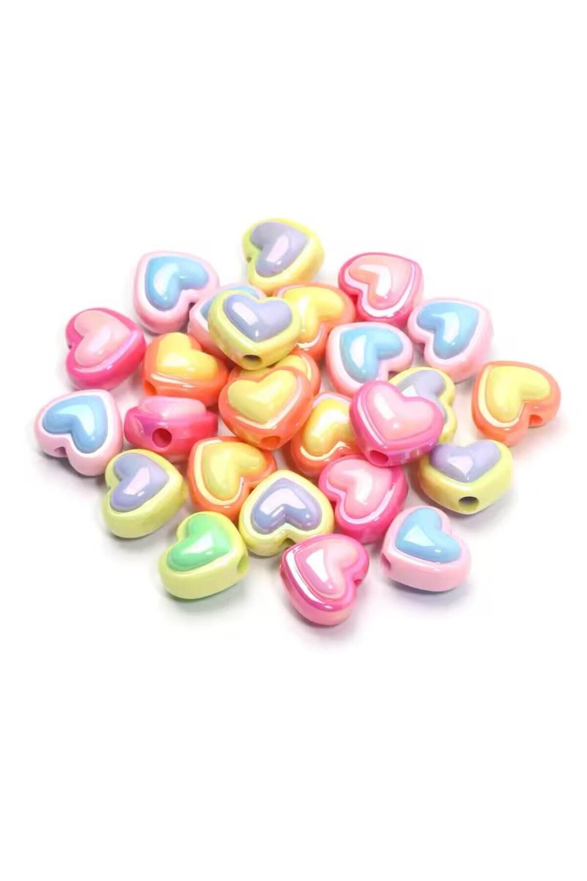 10mm Akrilik Delikli Pastel Kalp Boncuk (50 Adet) B:88