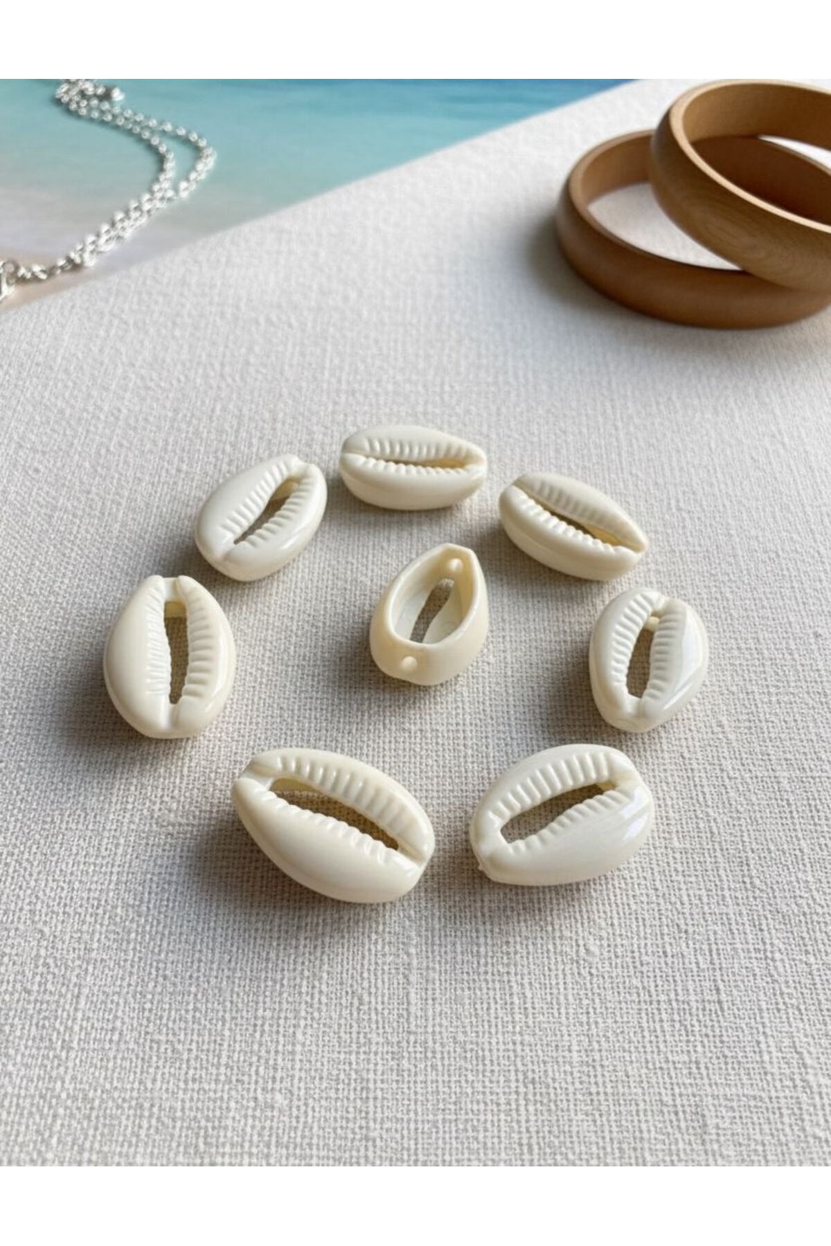 Akrilik Delikli Krem Yarım Deniz Kabuğu Boncuk 18mmx13mm 50 Adet B:61