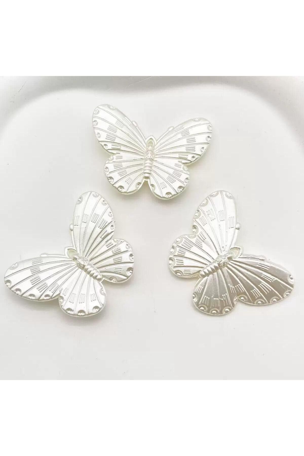 Akrilik Delikli Beyaz Sedefli Kelebek Boncuk 30mm 25 Adet B:63