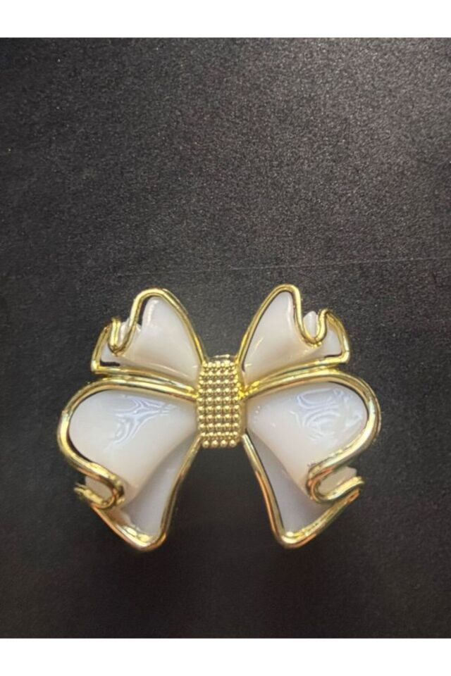 Plastik Gold Çerçeve Krem Delikli Kurdale Broş 5x6 cm (2 adet) B:45