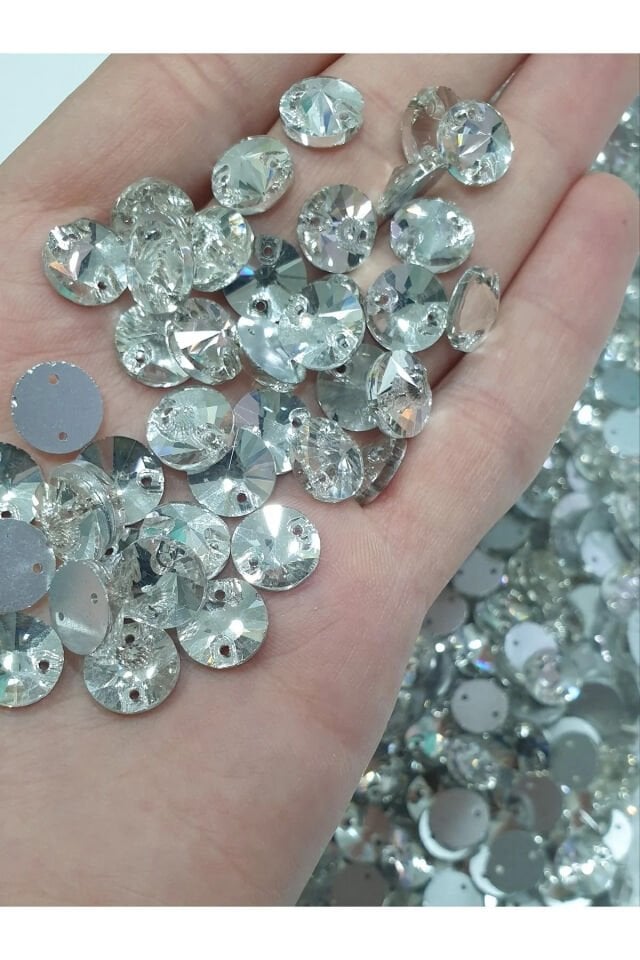 Kristal Dikme Taş 14 mm Yuvarlak Delikli 50 Adet B:100