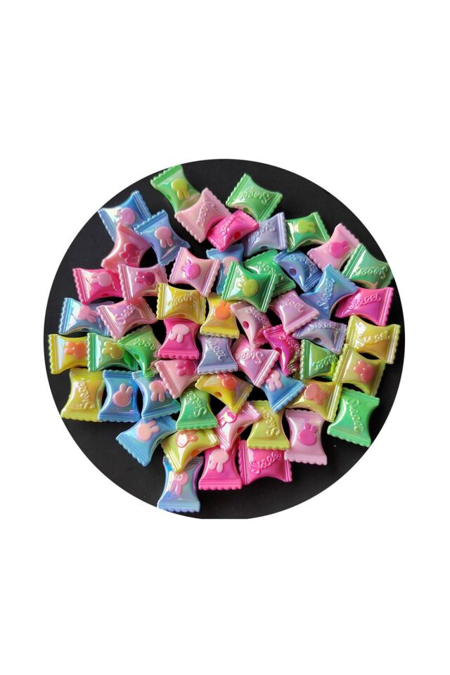 50 Adet Şeker Şeklinde Akrilik Delikli Boncuklar (20mm) B:89