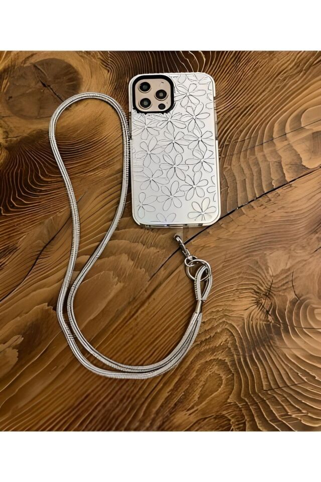 Taşlı Parlak Silver Telefon Boyun Askı Ipi