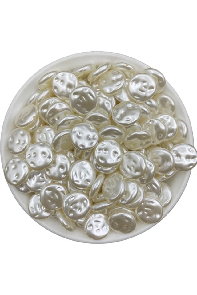Krem Renk 16mm Yassı Basık Lüks Kaplama Formsuz Barok Plastik İnci Boncuk 50 Adet B:52