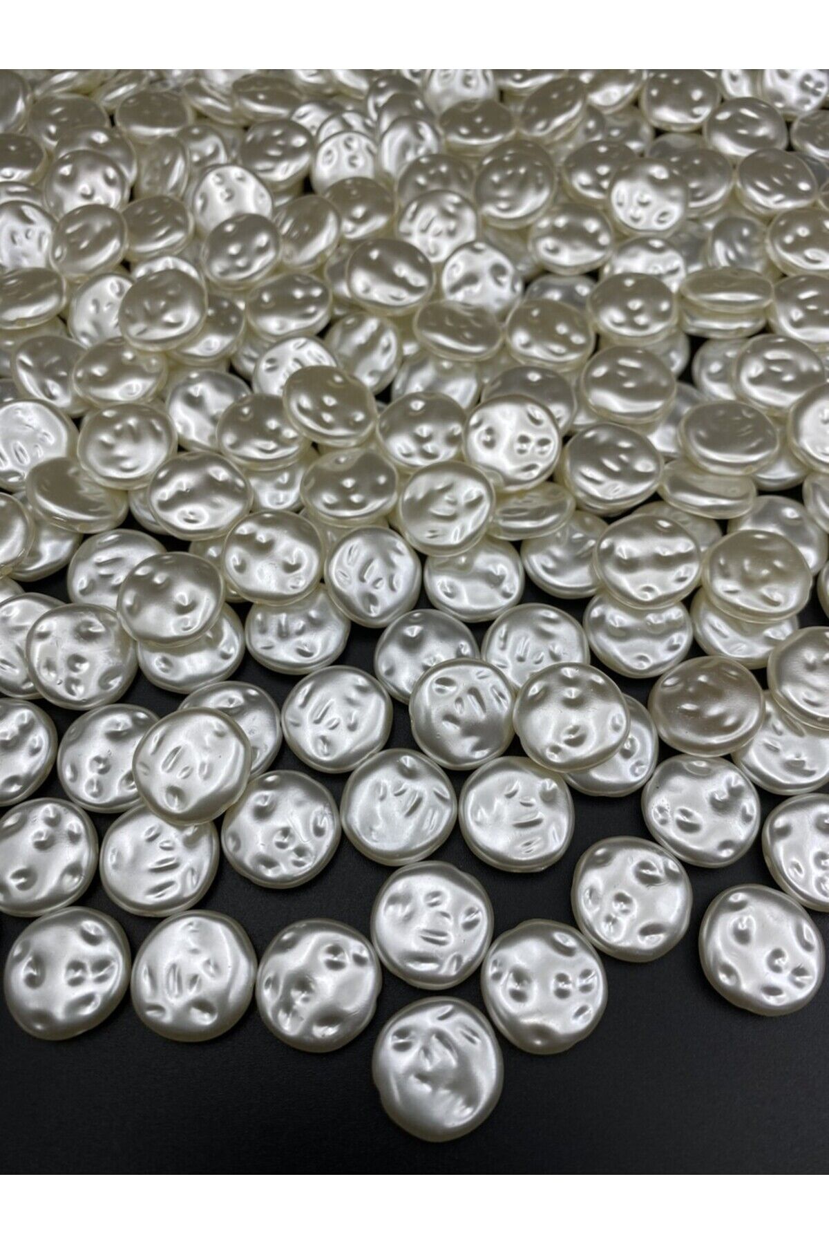 Krem Renk 16mm Yassı Basık Lüks Kaplama Formsuz Barok Plastik İnci Boncuk 50 Adet B:52