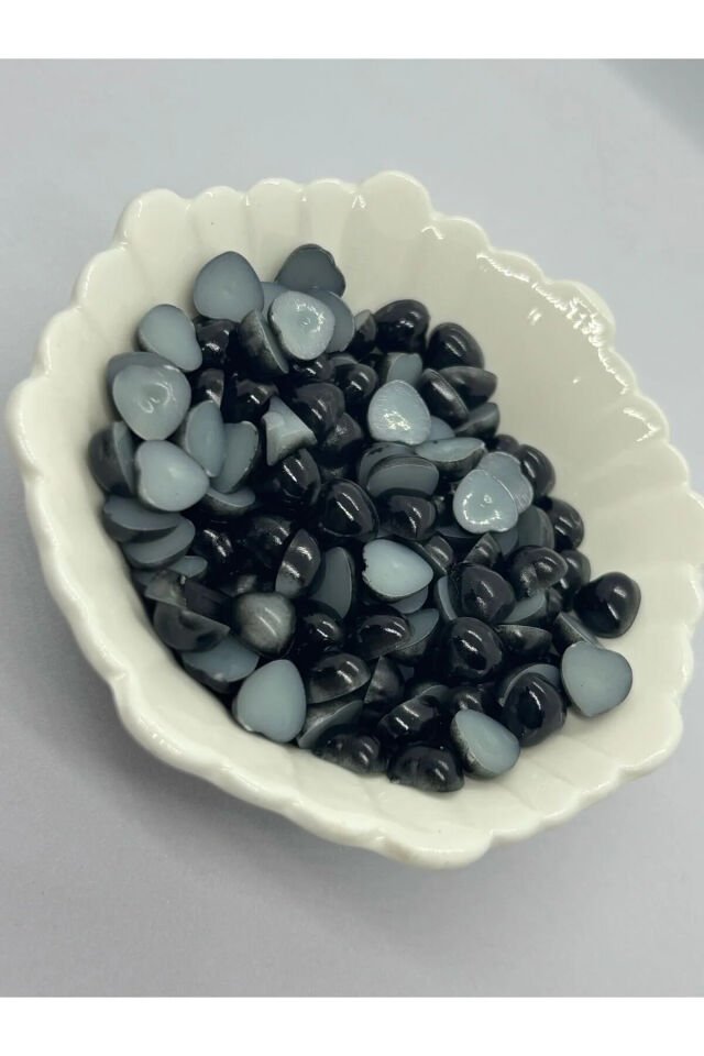 50 Adet Yarım Kalp Inci 12 Mm Siyah Yapıştırma Inci B:85