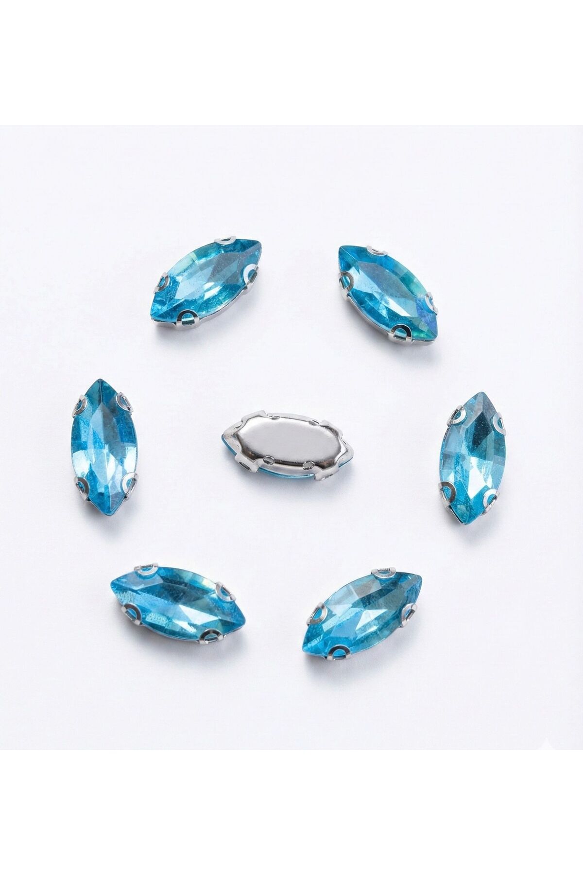 20 Adet Mavi Mekik Kesim delikli Cam Kristal Taş Dikilebilir Delikli 7x15 mm