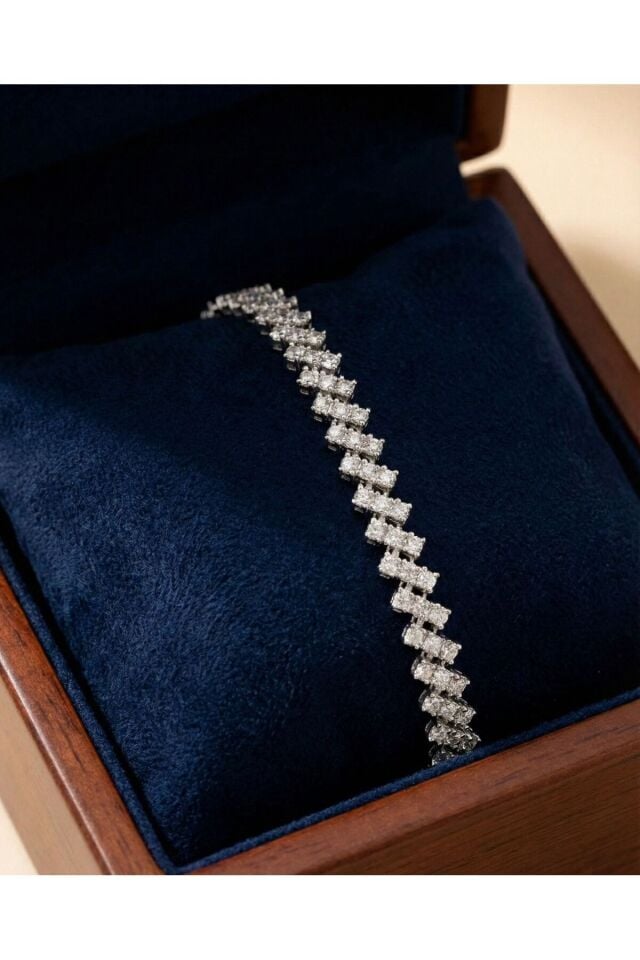 1 Metre Gümüş Kasa Zikzak Desenli Kristal Taşlı Şerit