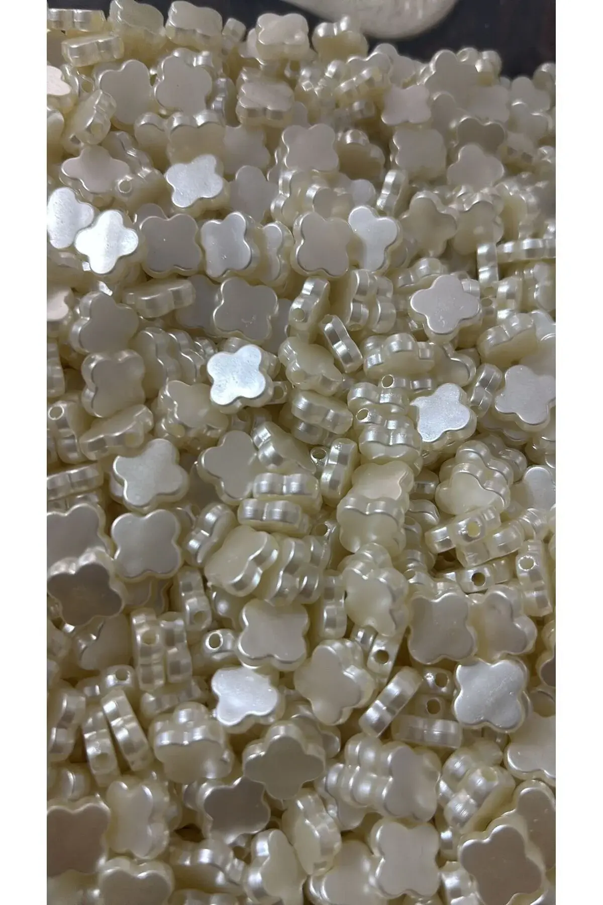 Dört Yapraklı Yonca Beyaz Inci Delikli Inci Ici Takı Toka Malzemeleri 50 Gram(180-190 ADET)b:39