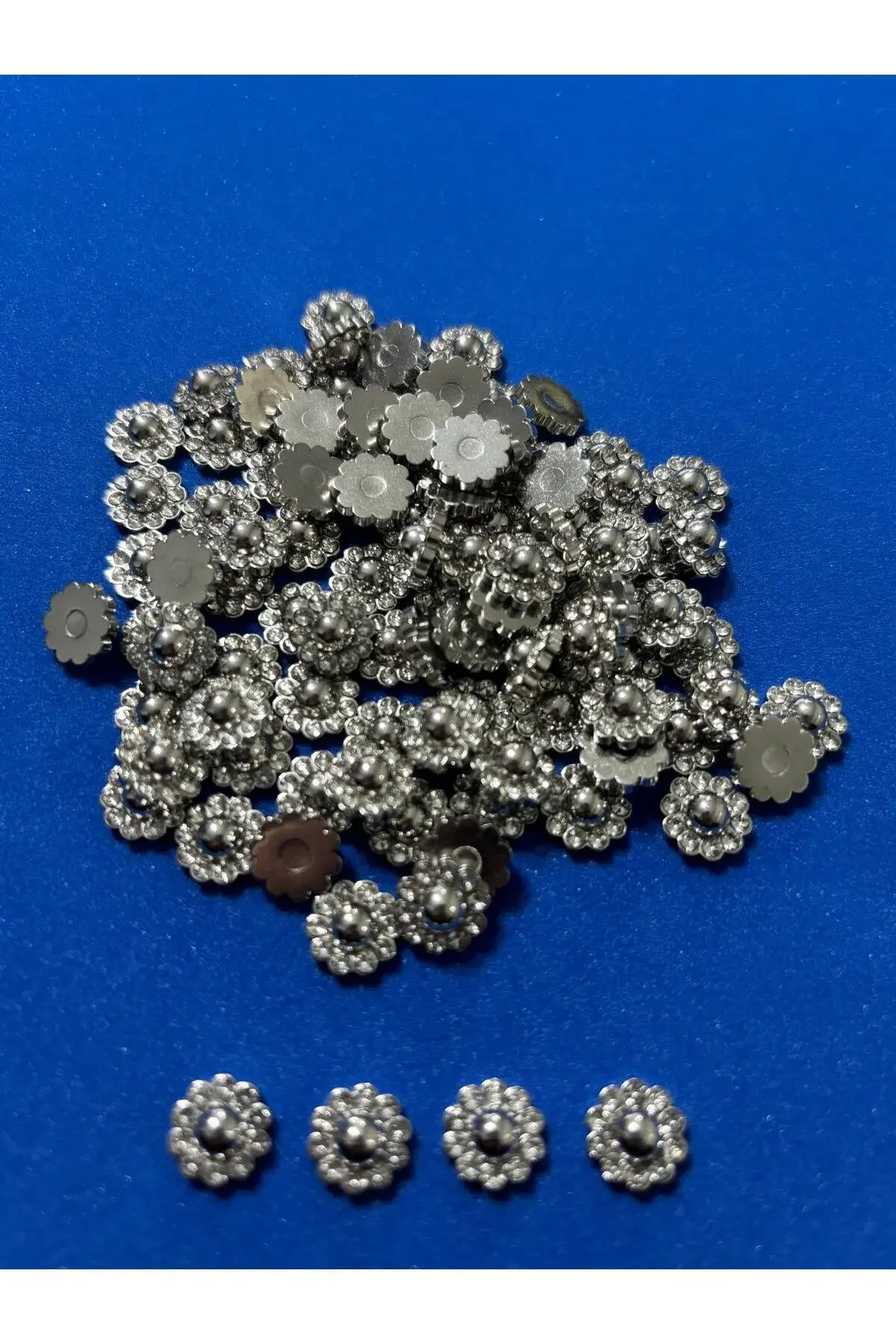 Yapıştırma Gümüş Taşlı Çiçek 10 ml. (100 Adet)