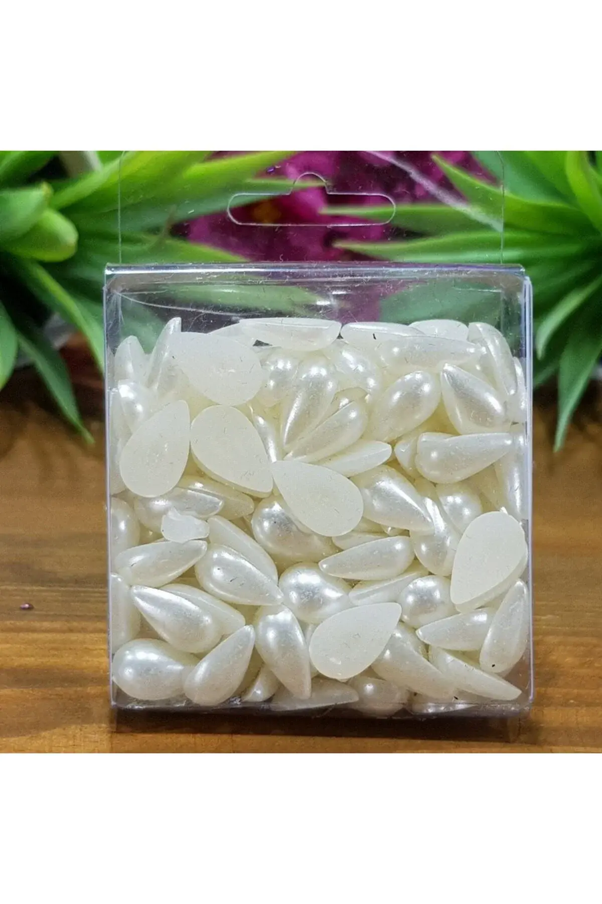 50 Adet Damla Model Yarın Inci Krem  Yarım Inci Plastik Boncuk (18X25 MM) B:15