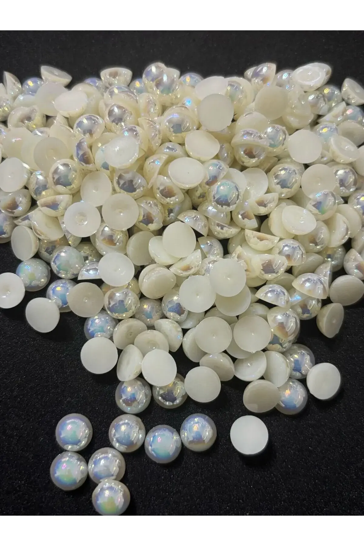 50 Gram-8 Mm Yuvarlak Yarım Inci Boncuk, Krem Renk Janjanlı Plastik Boncuk (50 GR- 380-ADET) B:22