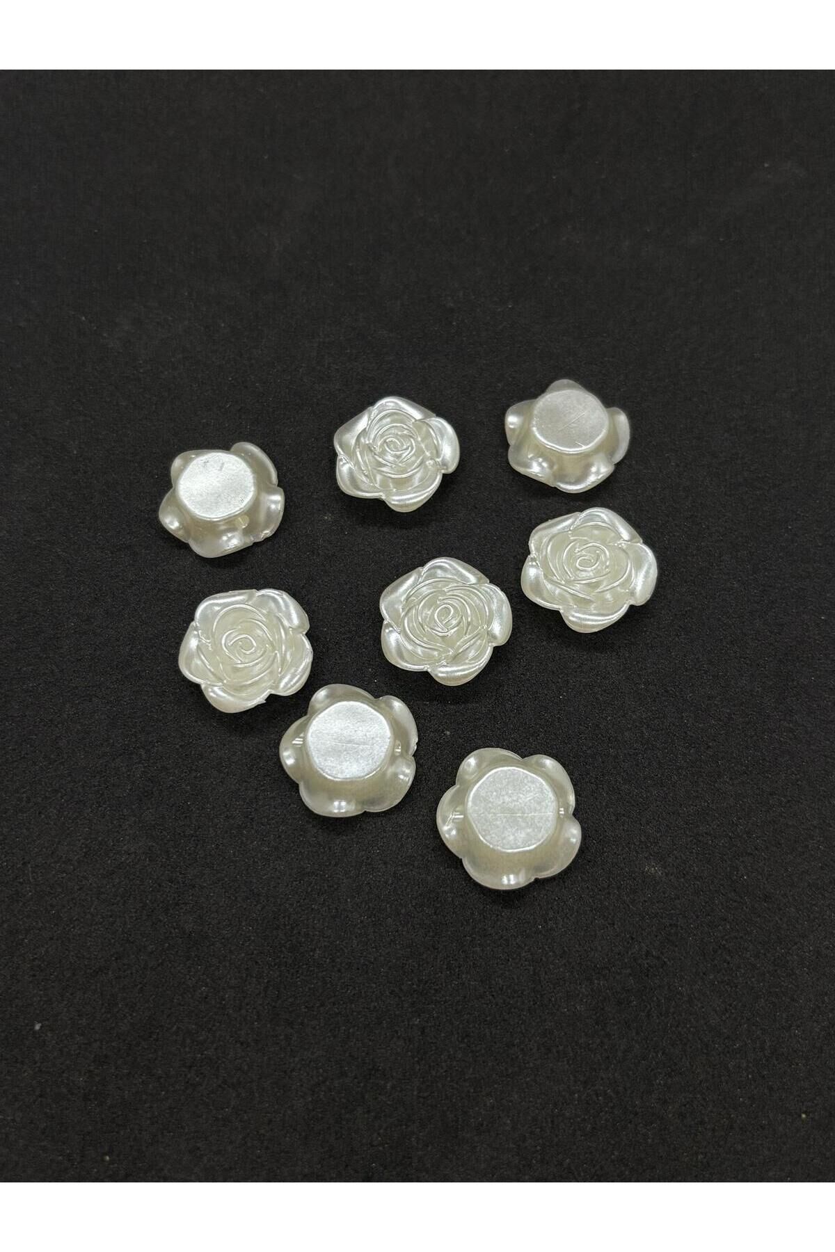 100 Adet Beyaz Sedefli Katmerli Çiçek Gül Inci Boncuk Yapıştırma Inci B:10