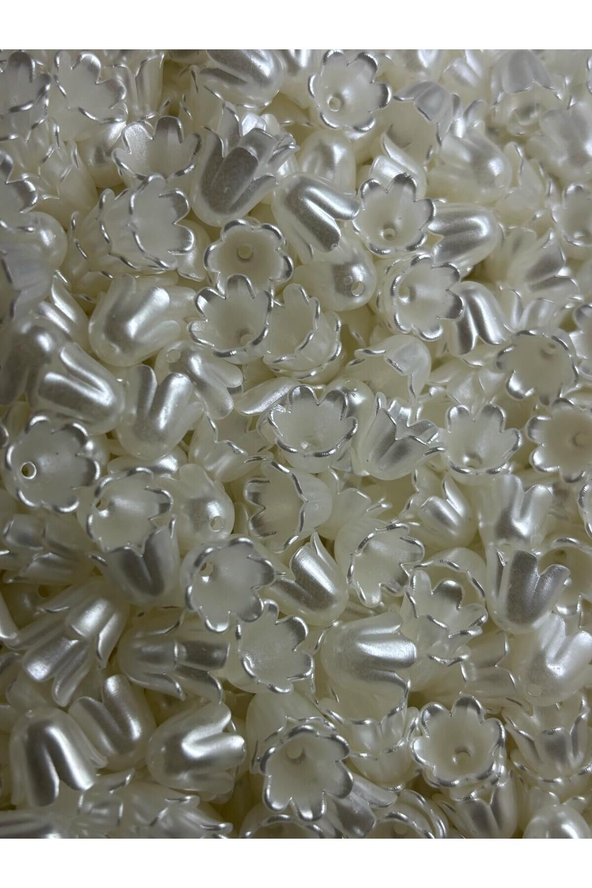 100 Adet Beyaz Lale Inci Delikli Dikme Inci Boncuk B:12