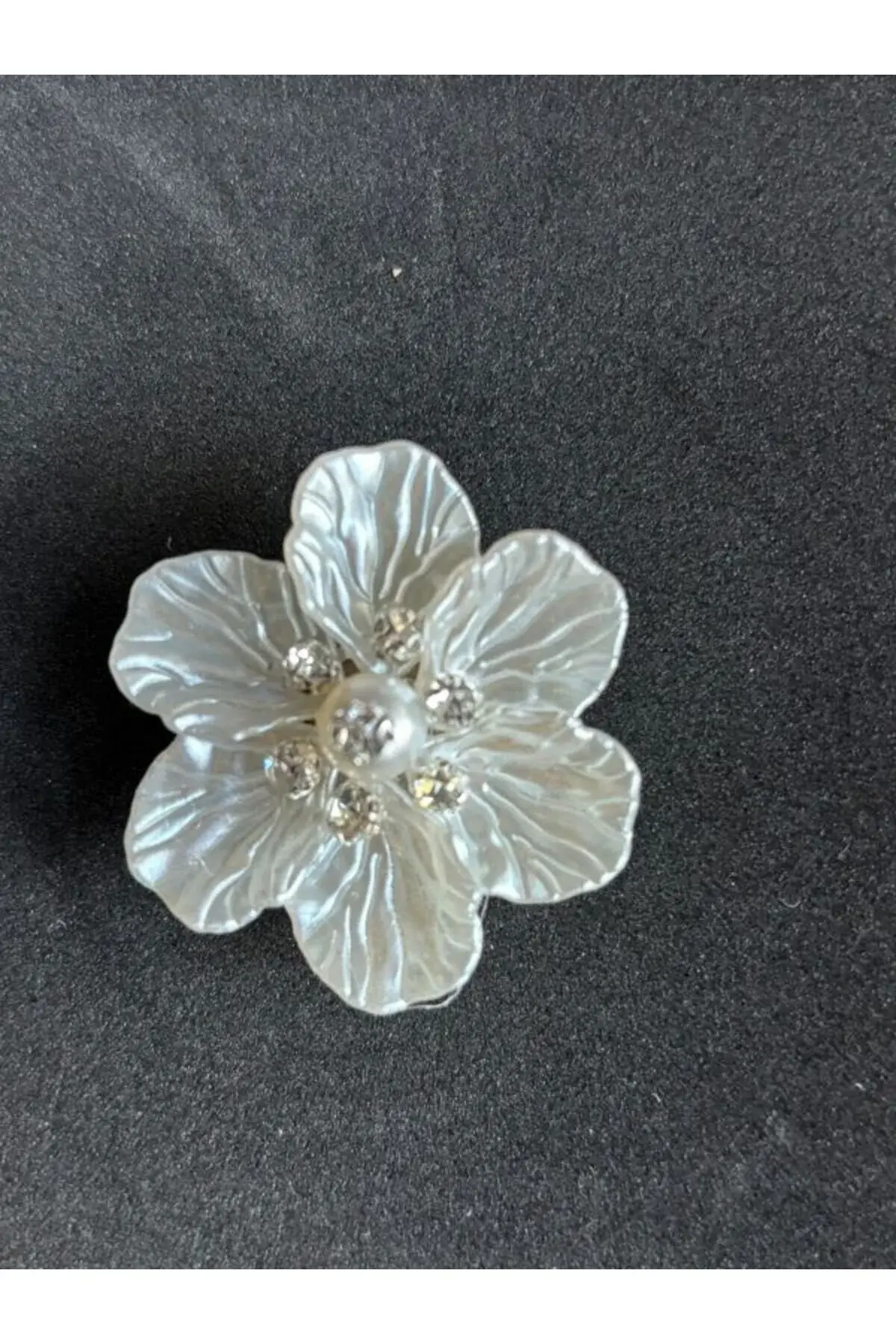 Sedefi Beyaz Çiçek Model İnci Detay Taşlı Kol Düğmesi Gömlek Düğmesi Broş 2 Adet (1 çift)