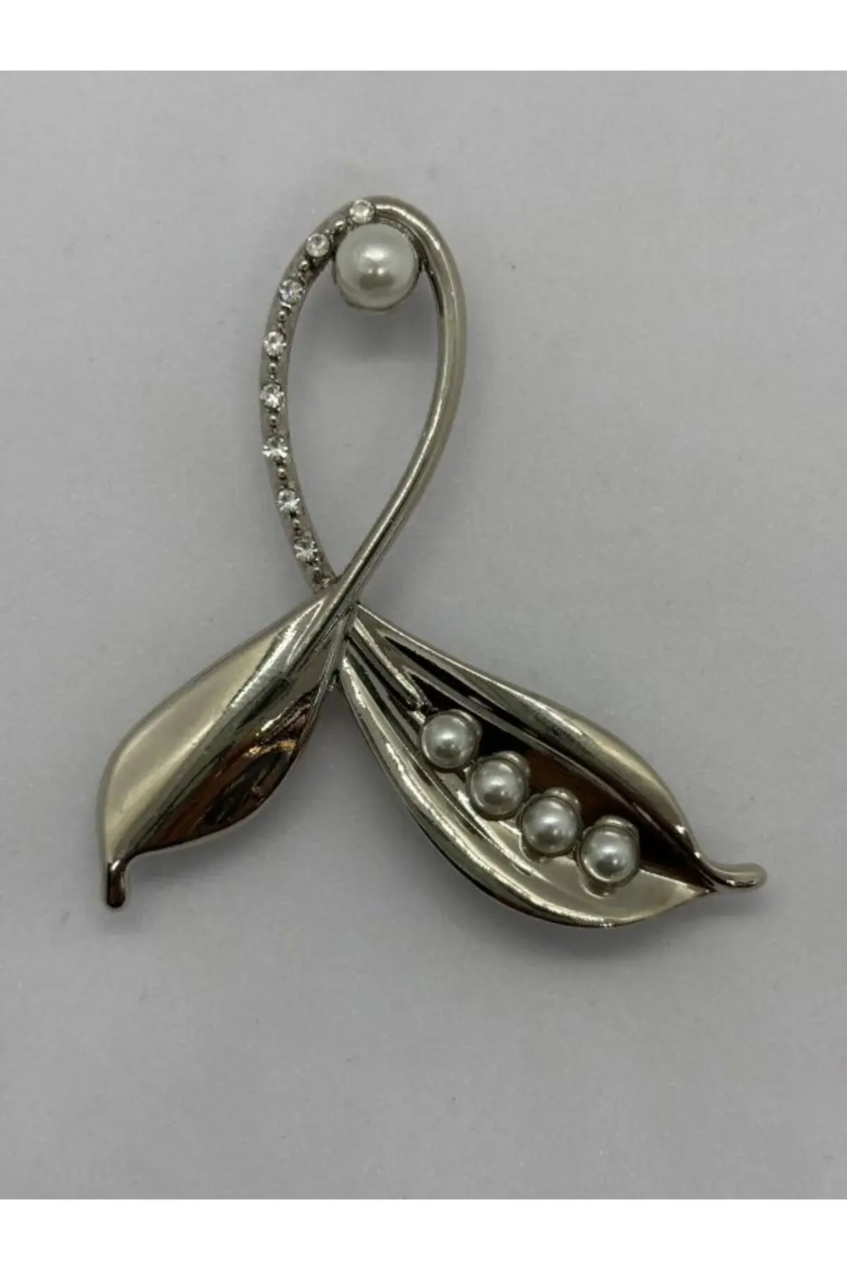 ZİRKON TAŞLI İNCİ DETAY GÜMÜŞ BROŞ DELİKLİ DİKME BROŞ 5 CM.