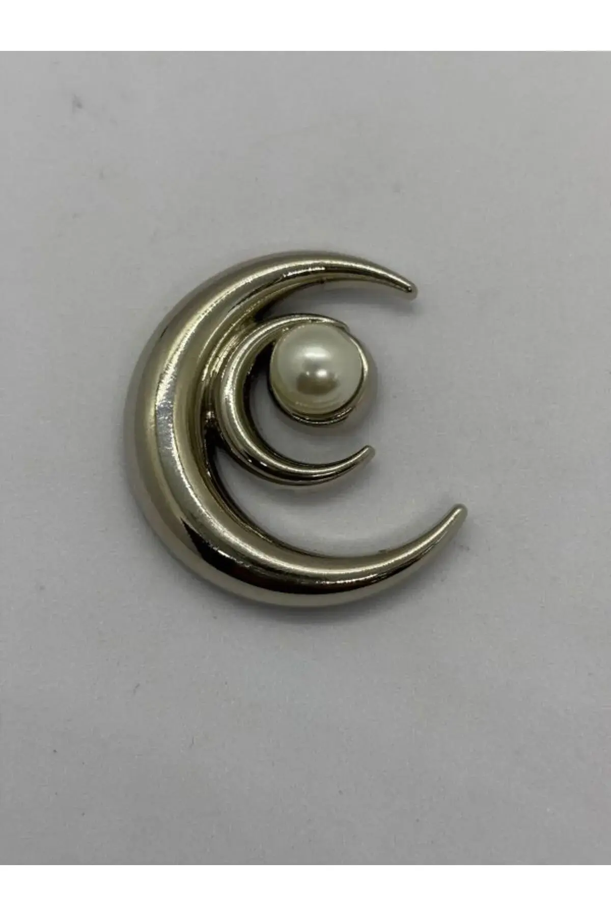 AY MODELLİ BROŞ İNCİ DETAY GÜMÜŞ BROŞ DELİKLİ DİKME BROŞ 3 CM.