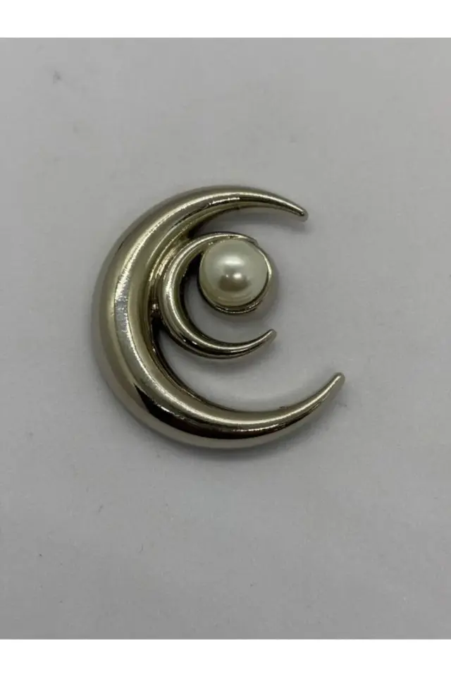 AY MODELLİ BROŞ İNCİ DETAY GÜMÜŞ BROŞ DELİKLİ DİKME BROŞ 3 CM.