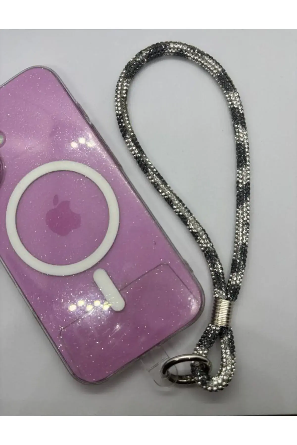 Taşlı Leopar Desenli Telefon Bilek Askısı Taşlı Bilek Telefon Askı 20 cm.