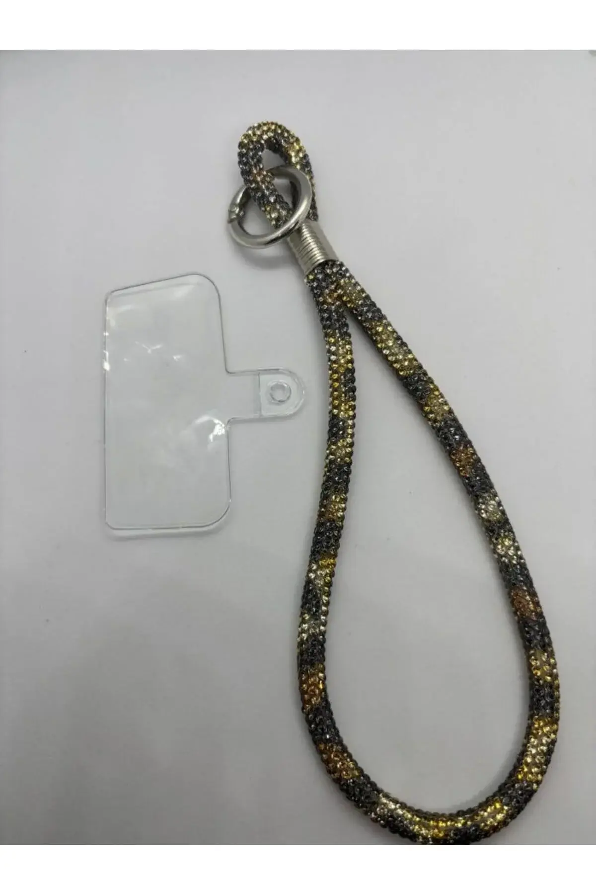 Taşlı Leopar Desenli Telefon Bilek Askısı Taşlı Bilek Telefon Askı 20 cm.