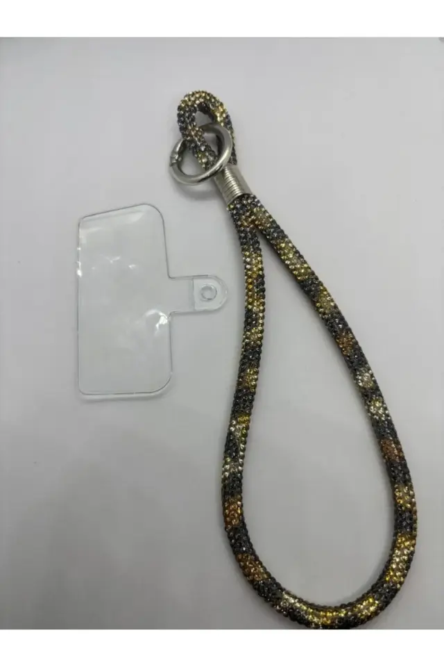 Taşlı Leopar Desenli Telefon Bilek Askısı Taşlı Bilek Telefon Askı 20 cm.