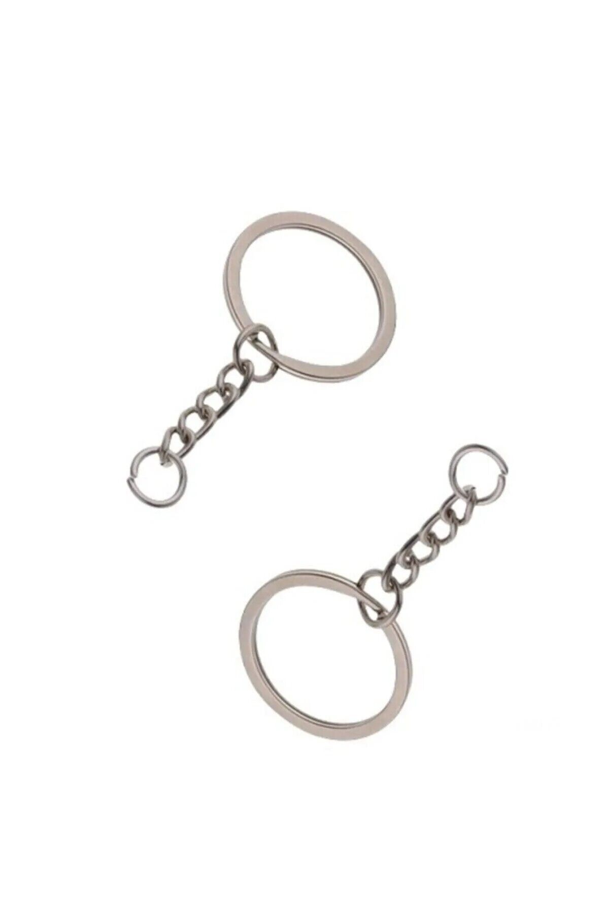 100 Adet Gümüş Zincirli 2,5 CM Ezme Anahtarlık Halkası C Bağlantı Aparatlı