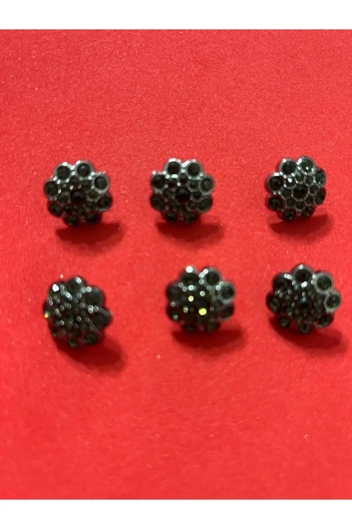 6'lı Tasarım Düğme 1,5 cm. Siyah Kaplama Siyah Taşlı Düğme (BD40)